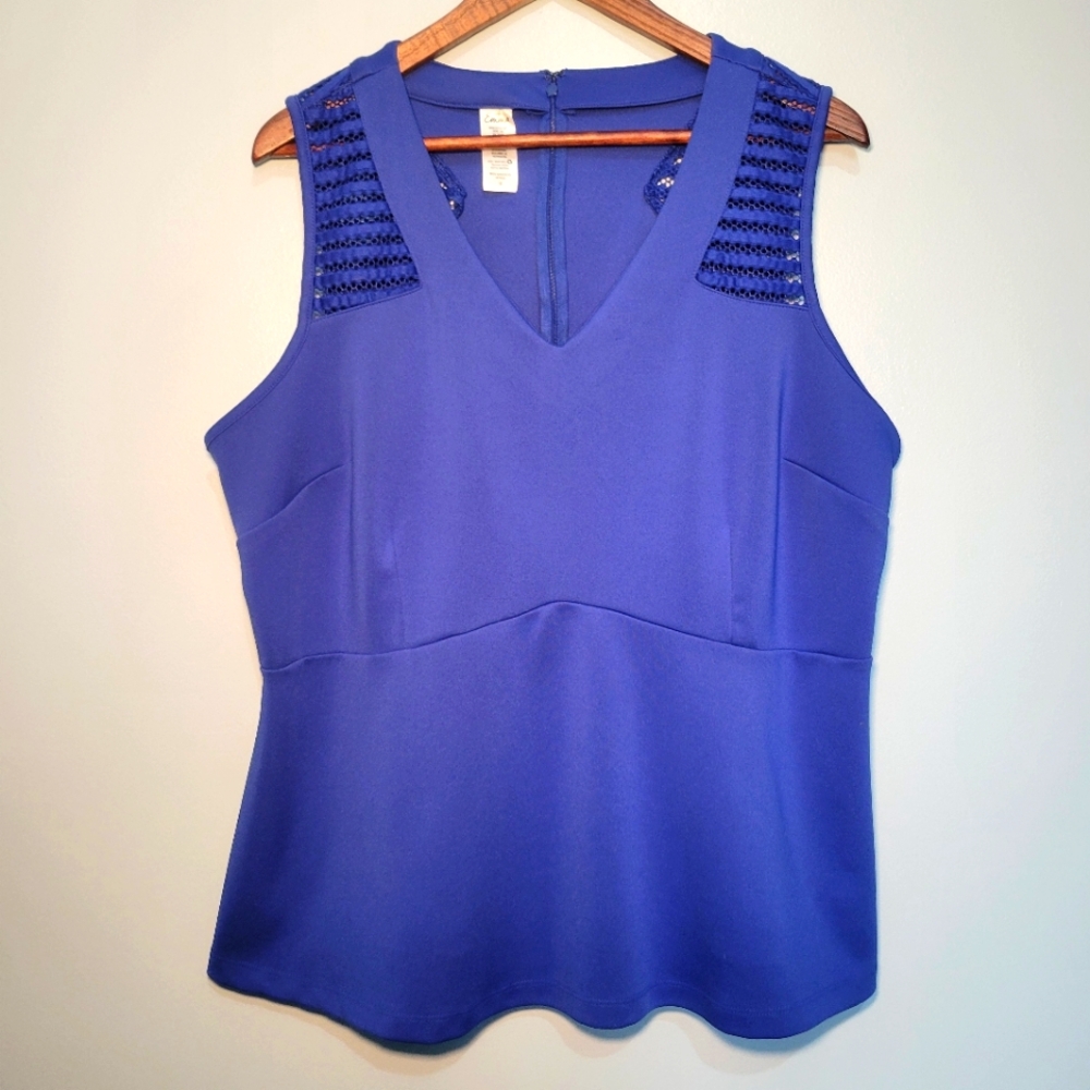 Simply Emma Sleeveless Blouse Womens Size 1X Blue Plus Size Shirt Peplum